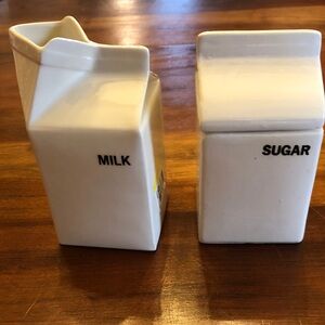 Milk carton design Ceramic Milk and Sugar Set - signed on bottom